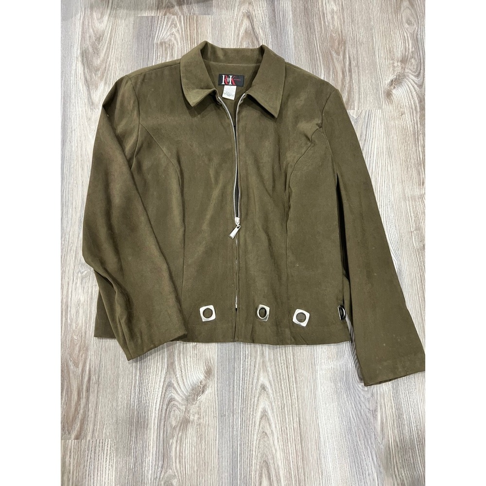 R&K Jacket Women's 14 Olive Green  Fuax-Suede VTG Blazer with retro style rings - Picture 4 of 5